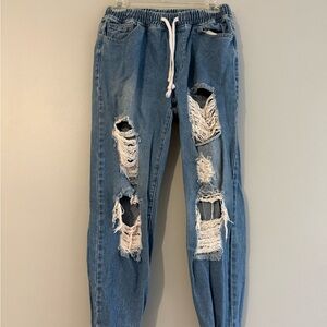 Forever 21 Light Wash Elastic Waist Denim Joggers